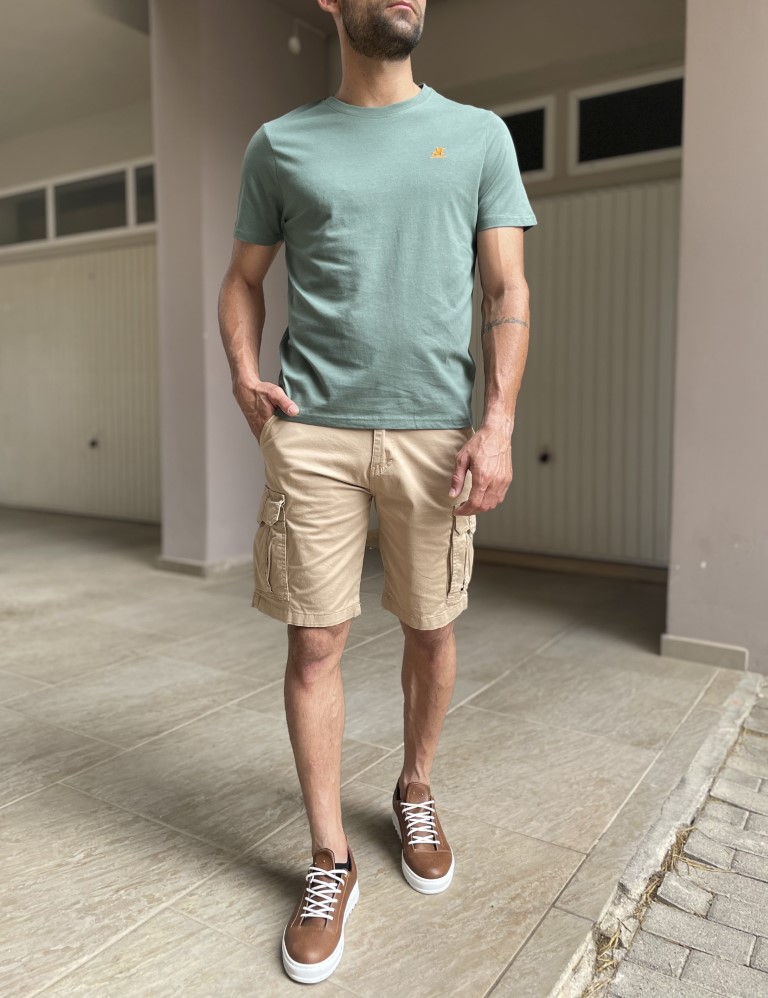 Ανδρική μπεζ cargo βερμούδα με Scratch στις τσέπες 242105 φωτογραφία